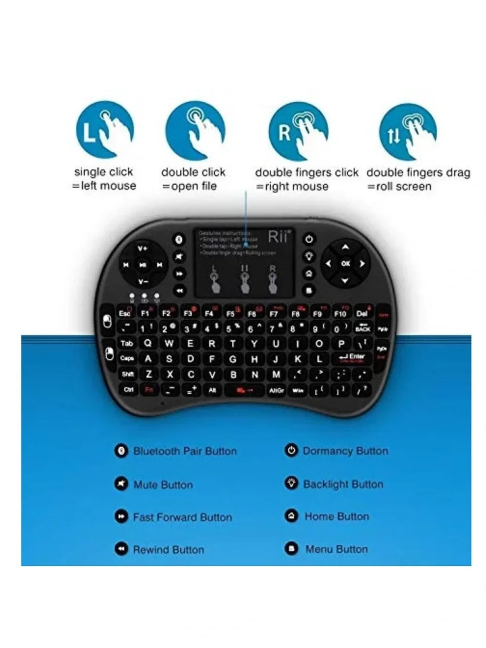 Mini Wireless Keyboard with Touchpad - Black